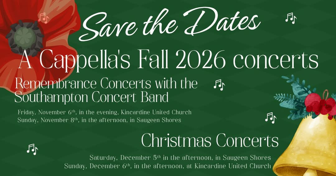 A Cappella Fall and Christmas Concerts save-the-dates poster for November and December 2026