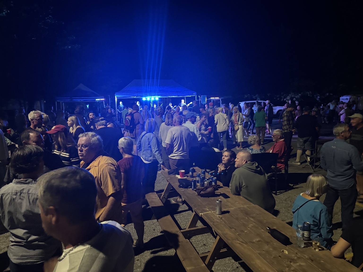 A large evening crowd enjoying the live band