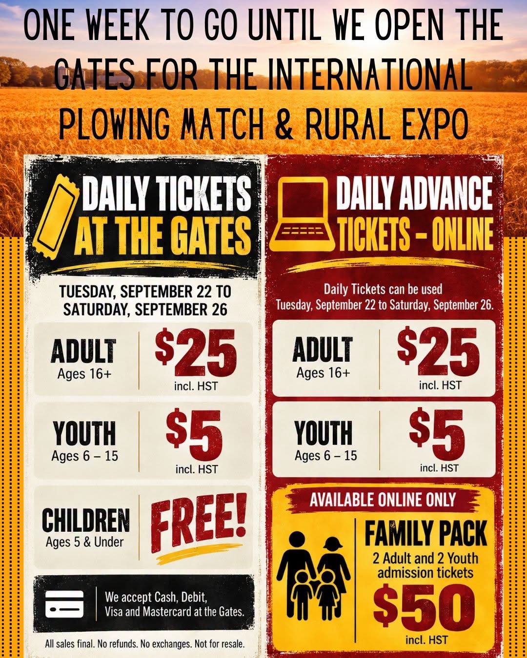 International Plowing Match and Rural Expo ticket poster for September 22 to 26, 2026